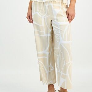 INC International Concepts Cream & White Wide-Leg Cropped Geometric Culottes